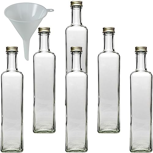 mikken 6 Glasflaschen mit Schraubverschluss 500 ml zum Selbstbefüllen, inkl. einem Einfülltrichter 9,5 cm von mikken