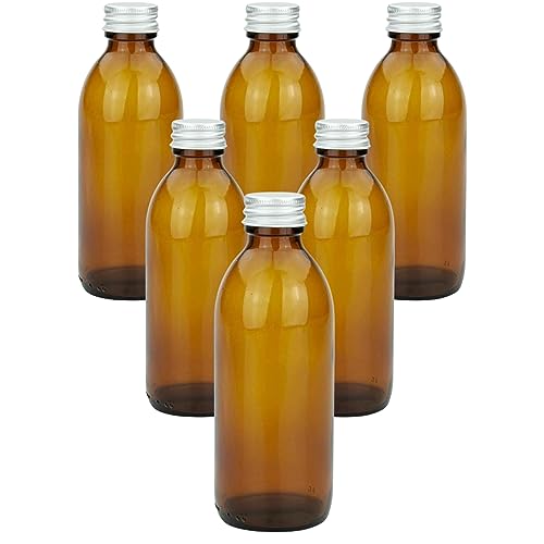 mikken 6 x Apothekerflasche 200 ml Glasflasche braun + Beschriftungsetiketten von mikken