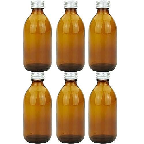 mikken 6 x Apothekerflasche 250 ml Glasflasche braun mit Schraubverschluss + Beschriftungsetiketten von mikken