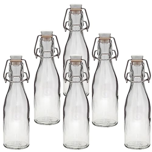 mikken 6 x Glasflasche 200 ml mit Bügelverschluss aus Kunststoff inkl. Beschriftungsetiketten von mikken