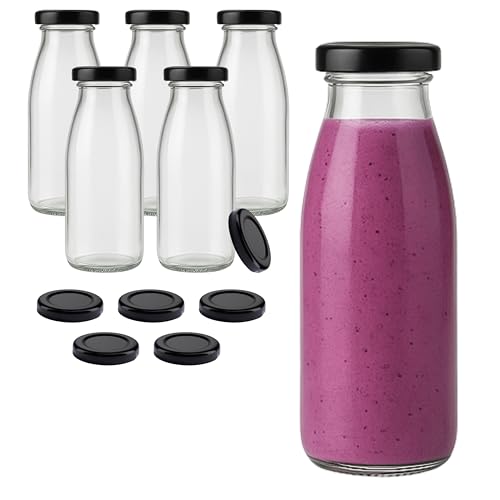 mikken 6 x Glasflasche 250 ml Saftflaschen mit Deckel schwarz + 6 Ersatzdeckel und 6 Etiketten mikken 6 x Glasflasche 250 ml Saftflaschen mit Deckel schwarz + 6 Ersatzdeckel und 6 Etiketten von mikken