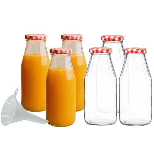 mikken 6 x Glasflasche 500 ml, Flasche mit Schraubverschluss inkl. Trichter von mikken