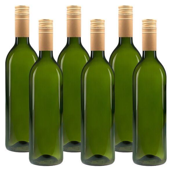 mikken 6er Set Ölflasche 750 ml Weinflasche Glasflasche grün inkl. Etiketten von mikken