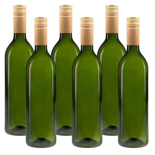 mikken 6er Set Ölflasche 750 ml Weinflasche Glasflasche grün inkl. Etiketten von mikken