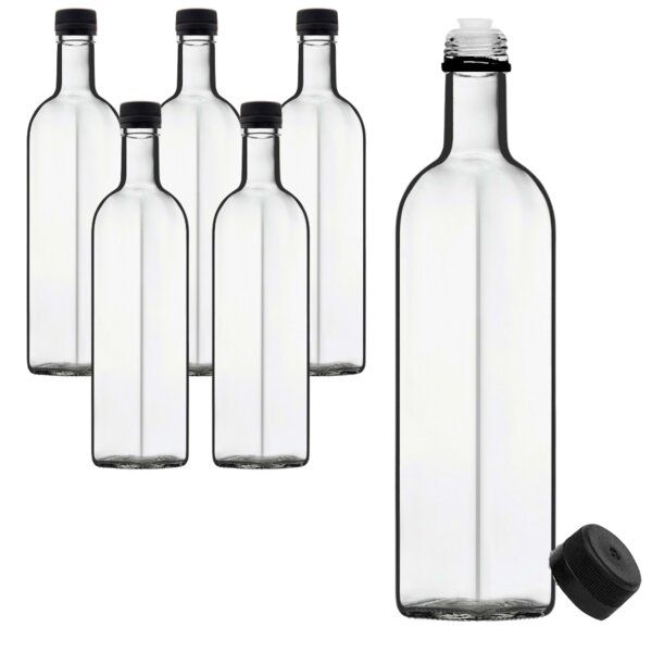 mikken 6er Set Ölflaschen 100 ml - 500 ml mit Ausgießer transparente Glasflasche mit Dosierer Dosierflasche inkl. 6 Etiketten von mikken