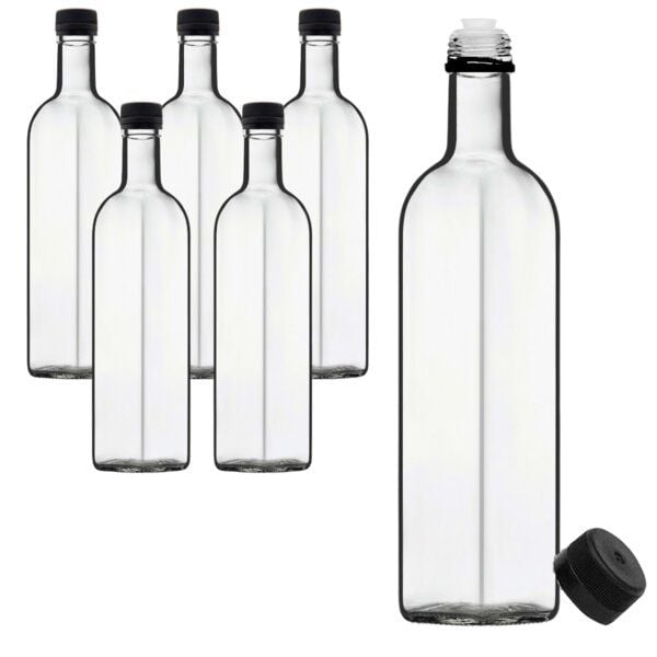 mikken 6er Set Ölflaschen 100 ml - 500 ml mit Ausgießer transparente Glasflasche mit Dosierer Dosierflasche inkl. 6 Etiketten von mikken
