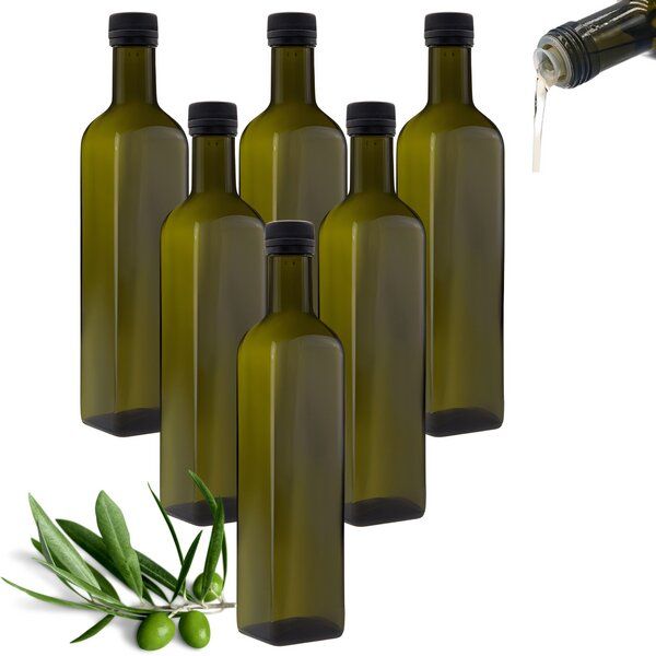 mikken 6er Set Ölflaschen 100 ml - 750 ml mit Ausgießer braune / grüne Glasflasche mit Dosierer Dosierflasche inkl. 6 Etiketten von mikken