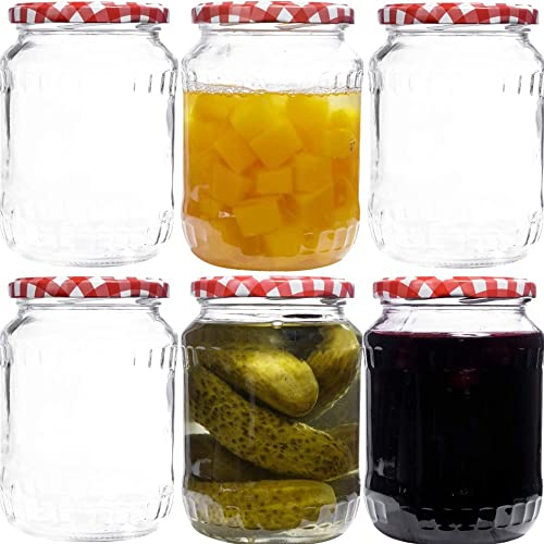 mikken 6x Einmachglas 720ml mit Deckel TO 82 rot-weiss inkl. Etiketten mikken 6x Einmachglas 720ml mit Deckel TO 82 rot-weiss inkl. Etiketten von mikken