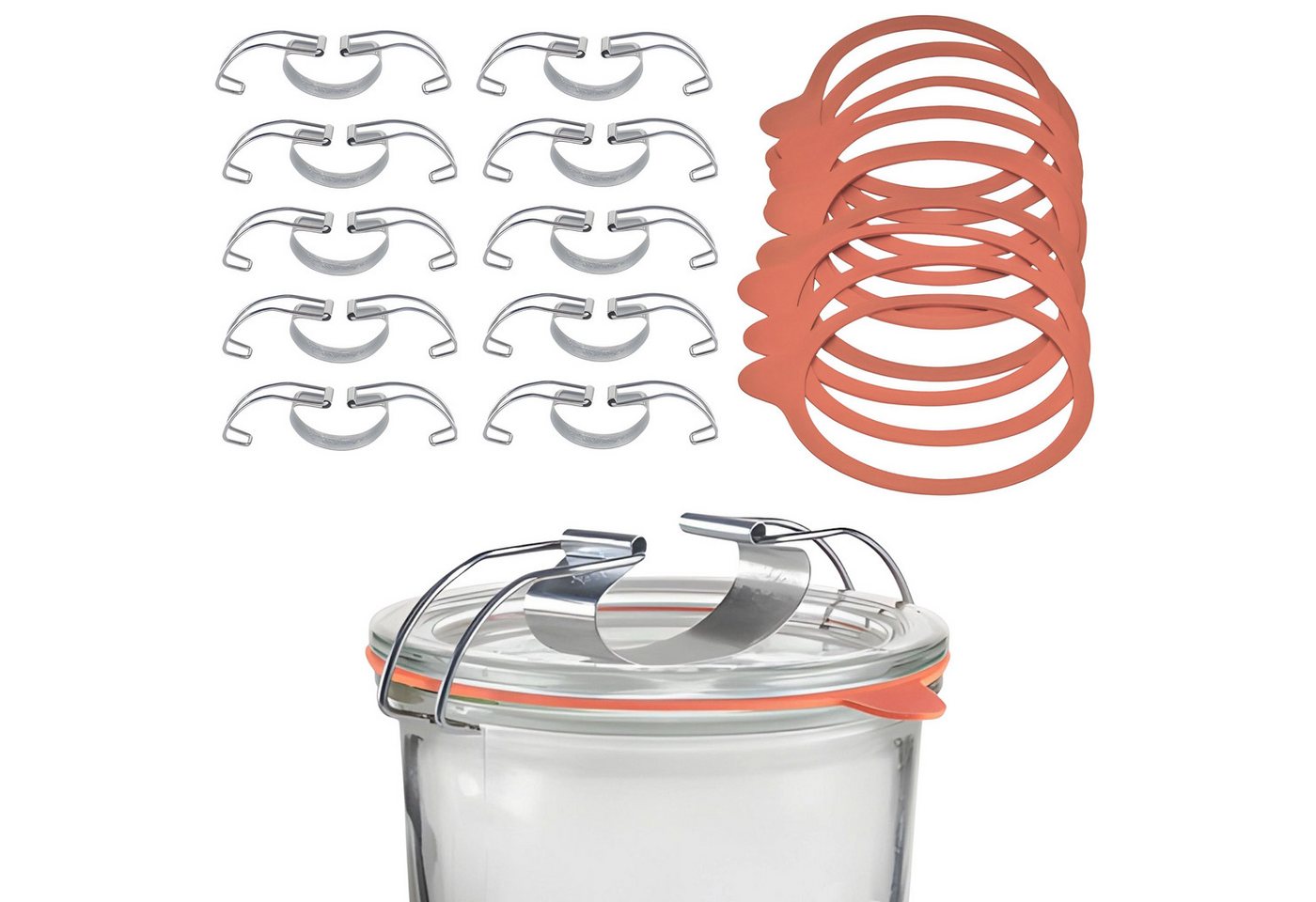 mikken Einkochring Einkochset 10 Weckringe & Metallklammern für Weckgläser Ø10 cm, Passend für Weckgläser / Rundrandgläser Ø 10 cm mikken Einkochring Einkochset 10 Weckringe & Metallklammern für Weckgläser Ø10 cm, Passend für Weckgläser / Rundrandgläser Ø 10 cm von mikken