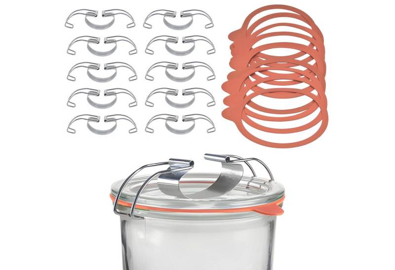 mikken Einkochring Einkochset 10 Weckringe & Metallklammern für Weckgläser Ø10 cm, Passend für Weckgläser / Rundrandgläser Ø 10 cm von mikken