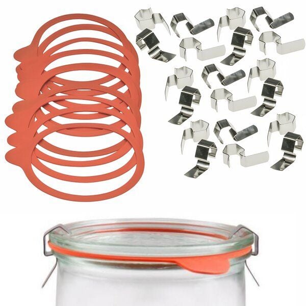 mikken Einmach-Set: 10 Weckringe 94x108mm aus Naturkautschuk & 20 Metallklammern – für Weckgläser Ø 10 cm von mikken