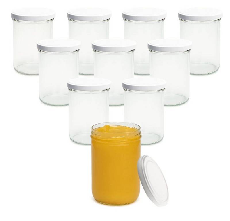 mikken Einmachglas 10x Einmachglas 435 ml mit Deckel und Beschriftungsetiketten, (10er Set mit Etiketten), verschiedene Deckelfarben mikken Einmachglas 10x Einmachglas 435 ml mit Deckel und Beschriftungsetiketten, (10er Set mit Etiketten), verschiedene Deckelfarben von mikken