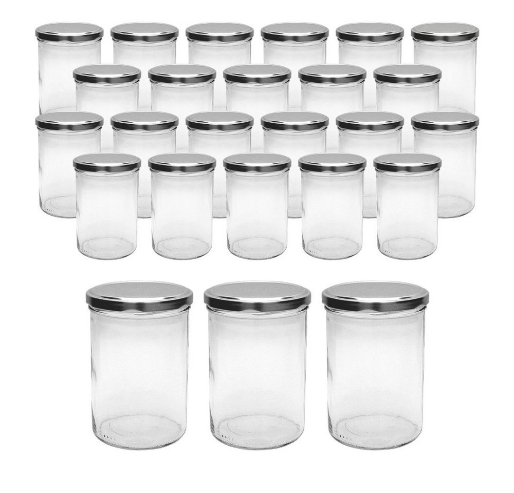 mikken Einmachglas 25 Einmachgläser 435 ml mit Deckel und Beschriftungsetiketten, verschiedene Deckelfarben von mikken