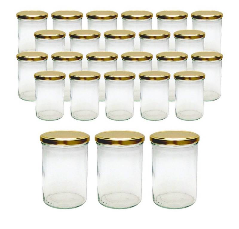 mikken Einmachglas 25 Einmachgläser 435 ml mit Deckel und Beschriftungsetiketten, verschiedene Deckelfarben von mikken