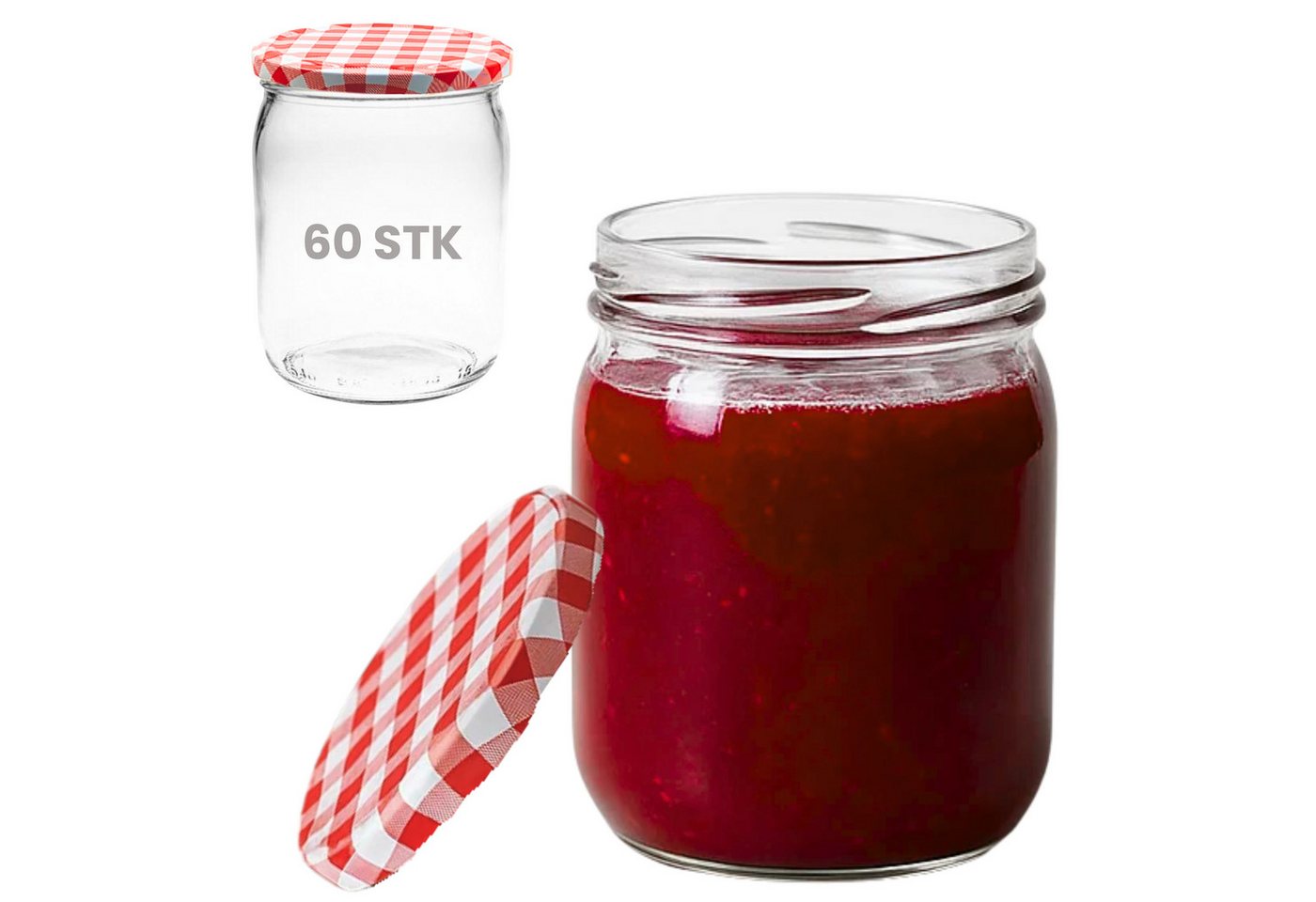 mikken Einmachglas 540 ml Einkochglas Marmeladenglas Einmachgläser, (Set, 60-tlg., Vorratsset, spar-set), pasteurisierbar, luftdicht von mikken