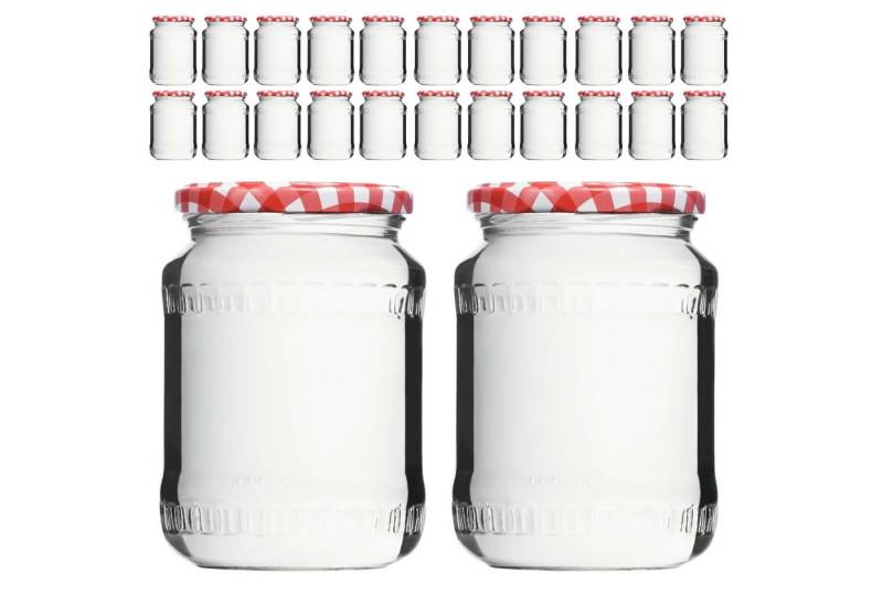 mikken Einmachglas 720ml mit Relief große Einkochgläser Gurkengläser Vorratsgläser, (Set, 24-tlg), luftdicht, zum pasteurisieren geeignet von mikken