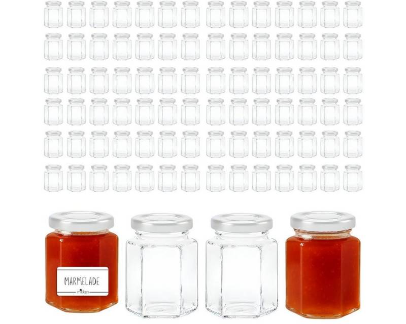 mikken Einmachglas kleine Marmeladengläser 110 ml kleine Einmachgläser mit Schraubdeckel, (Grosspackung, 100er Set, Grosspackung), zum Einmachen und Einkochen von mikken