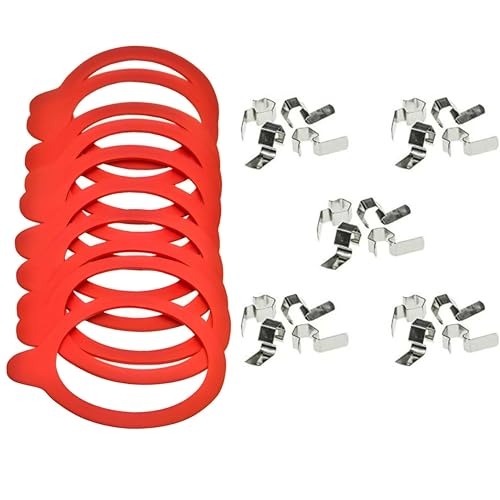 mikken Einmacht-Set 10 Weckringe 74x86 mm Gummiringe für Weckgläser 8 cm und 20 Metallklammern von mikken