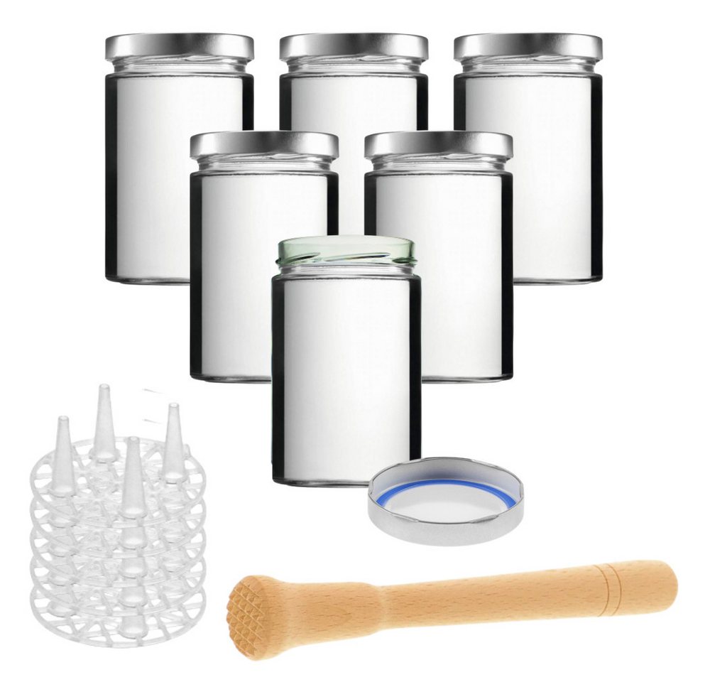 mikken Fermentationsglas Fermentieren Starter Set 6 Fermentiergläser 580 ml, (Start-Set zum Fermentieren mit 6 Gläsern, 6er Set zum Fermentieren), Made in Europe von mikken