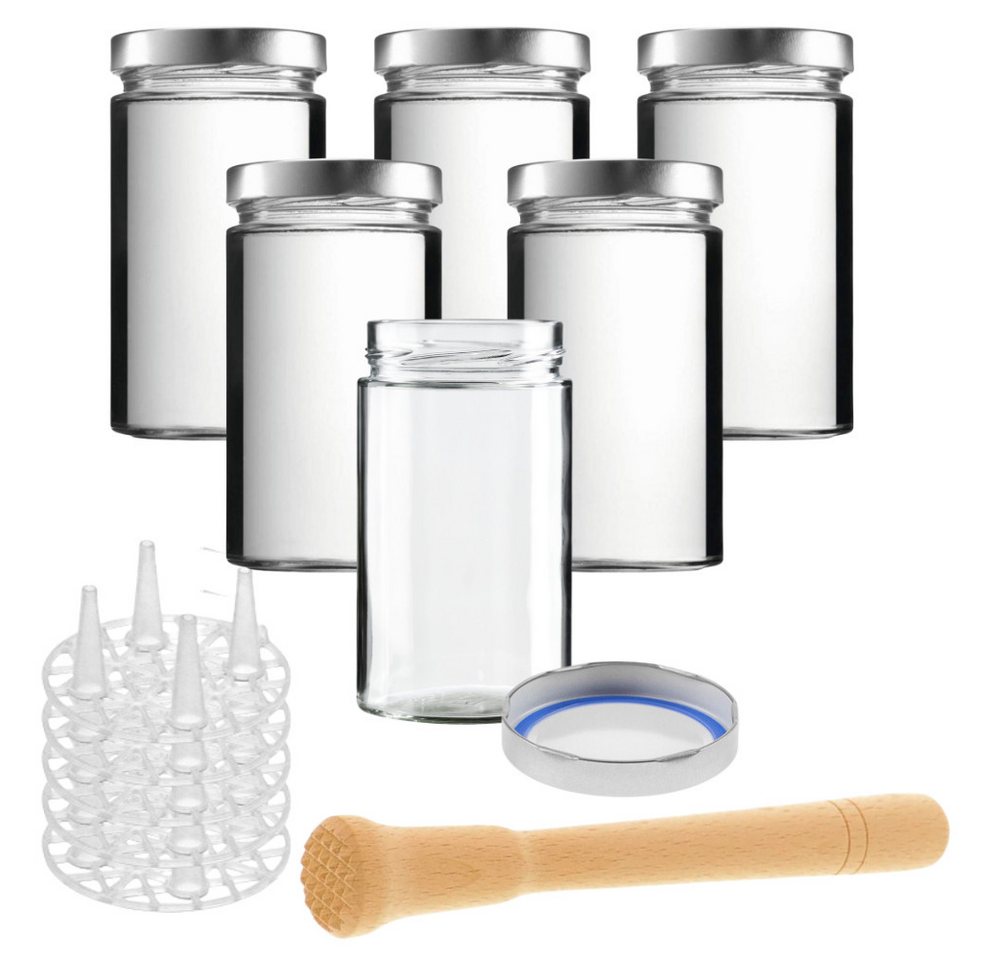 mikken Fermentationsglas Fermentieren Starter Set 6 Fermentiergläser 720 ml, (Start-Set zum Fermentieren mit 6 Gläsern, 6er Set zum Fementieren), Made in Europe von mikken