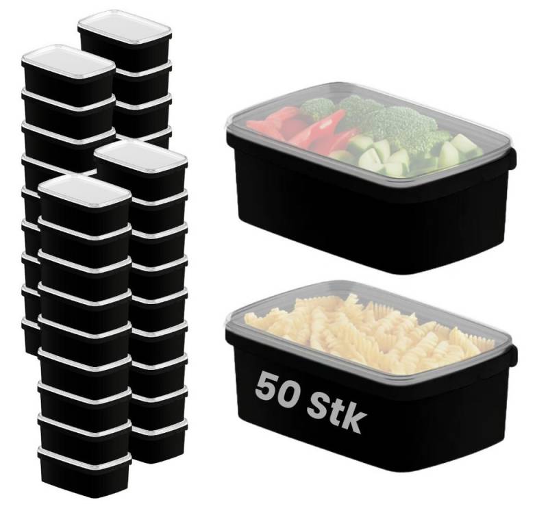 mikken Frischhaltedose 1200ml schwarz - Kunststoffbox Aufbewahrungsdose Plastikdose, (Spar-Set, 50-tlg., 10er-100er Set), Heiß- bis 100 °C und Kaltabfüllung, luftdicht, stapelbar von mikken