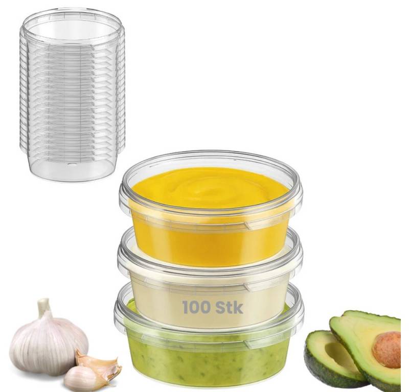 mikken Frischhaltedose 130 ml Feinkostbecher Lebensmitteldose Frischhaltebox, (Spar-Set, 100-tlg., 10-100er Set), BPA-frei, stapelbar, für Heißabfüllung bis 95 °C, Gefrieren bis -20 °C von mikken