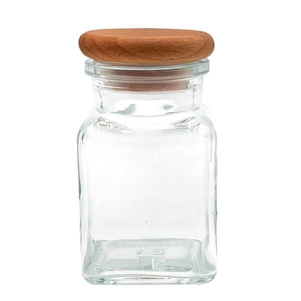 mikken Gewürzglas eckig 150 ml mit Holzdeckel Gewürzdose aus Glas von mikken