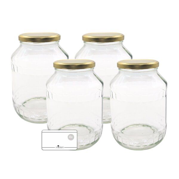 mikken Große Einmachgläser 1700 ml mit Deckel Gold (TO89) von mikken
