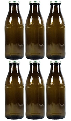 Viva-Haushaltswaren Gabriele Hesse e.K. 6 Braune Milchflaschen 1 Liter mit Schraubverschluss, Saftflasche zum befüllen, inkl. Trichter Viva-Haushaltswaren Gabriele Hesse e.K. 6 Braune Milchflaschen 1 Liter mit Schraubverschluss, Saftflasche zum befüllen, inkl. Trichter von mikken