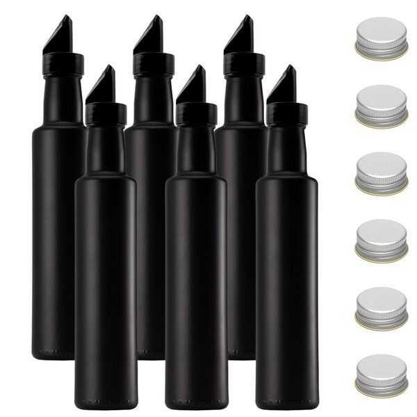 mikken Ölflasche 250 ml | 500 ml matt schwarz runde Dosierflasche mit Ausgießer + Schraubdeckel und Etiketten von mikken