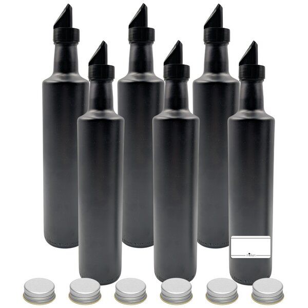 mikken Ölflasche 250 ml | 500 ml matt schwarz runde Dosierflasche mit Ausgießer + Schraubdeckel und Etiketten mikken Ölflasche 250 ml | 500 ml matt schwarz runde Dosierflasche mit Ausgießer + Schraubdeckel und Etiketten von mikken