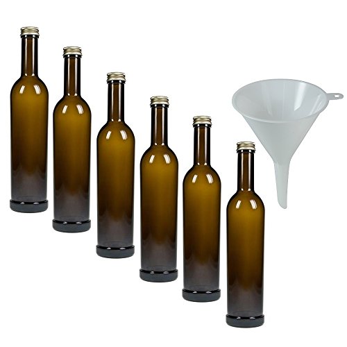 Viva-Haushaltswaren Gabriele Hesse e.K. 6 x braune Glasflasche 500ml, leere Ölflasche zum selbst befüllen inkl. Trichter Ø 9 cm von mikken