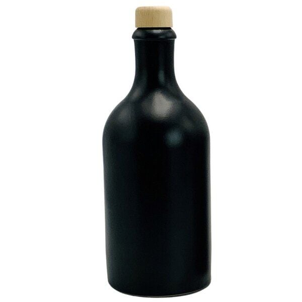 mikken Ölflasche mit Ausgießer 500 ml schwarz Keramik mit Holzkappe Flasche aus Steingut von mikken