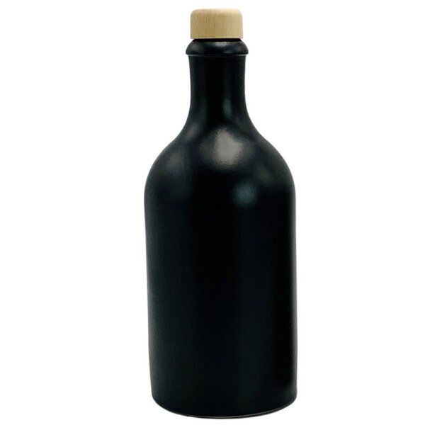 mikken Ölflasche mit Ausgießer 500 ml schwarz Keramik mit Holzkappe Flasche aus Steingut von mikken