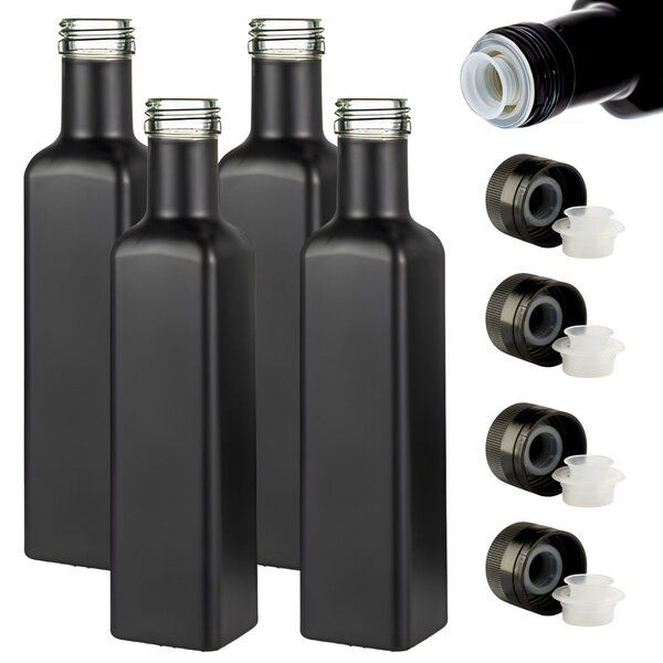 mikken Ölflaschen 250 ml schwarz mit Ausgießer und Schraubdeckel + Etiketten von mikken