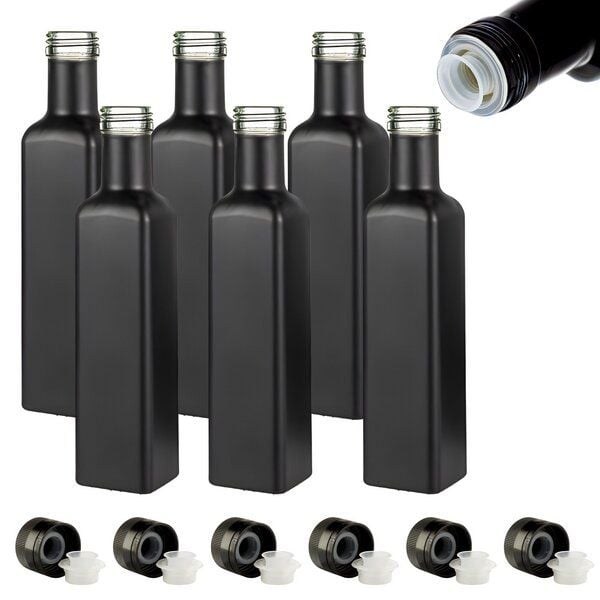 mikken Ölflaschen 250 ml schwarz mit Ausgießer und Schraubdeckel + Etiketten von mikken