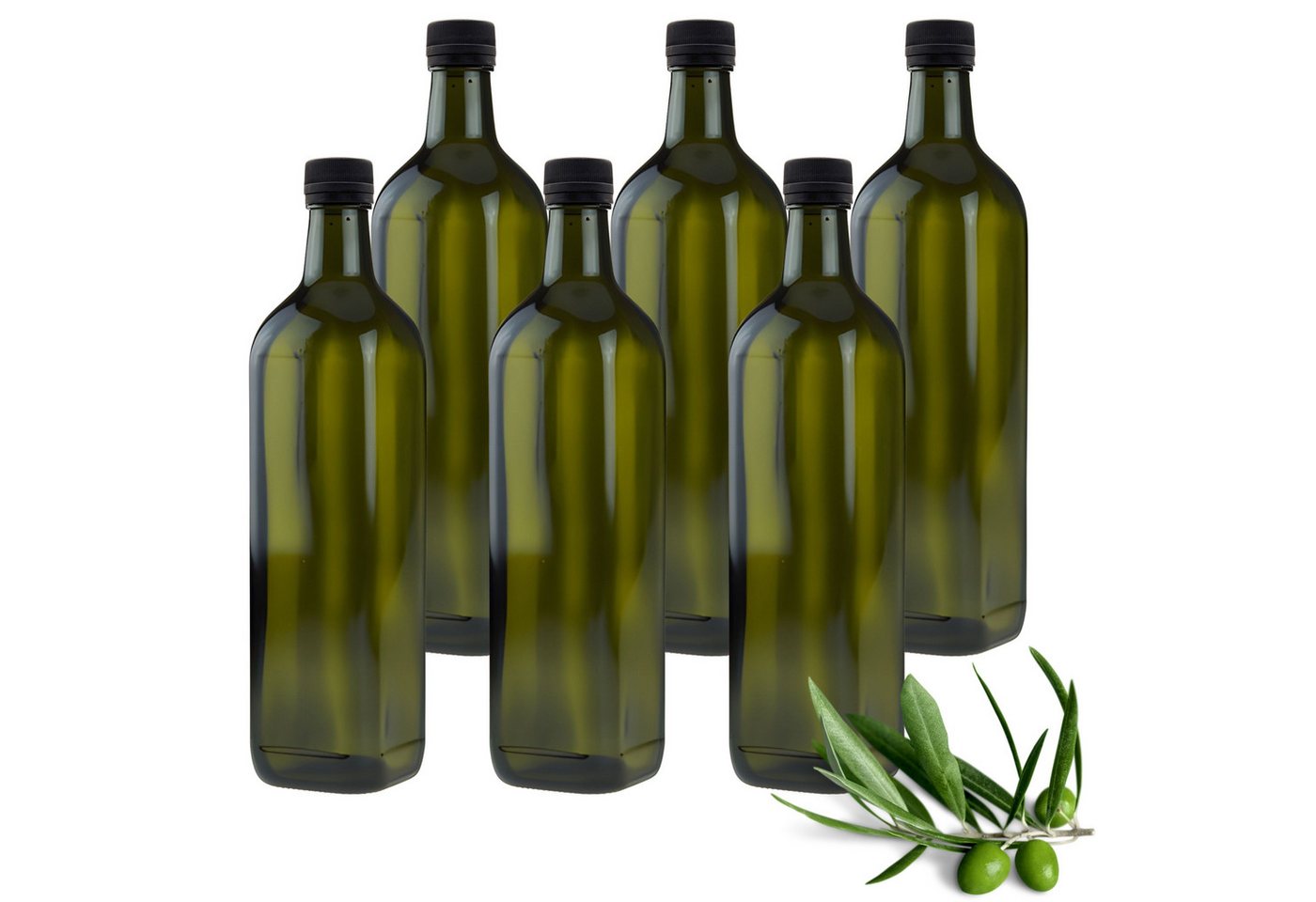 mikken Ölspender 6 Ölflasche 750 ml mit Ausgießer grün/braune Glasflasche + Etiketten, (6-tlg., 6er Set), mit Originalitätsring von mikken