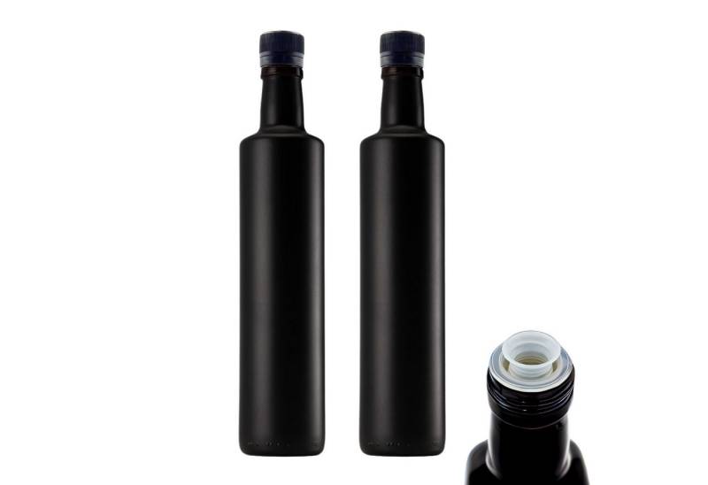 mikken Ölspender 2er Set Ölflasche 500 ml Glasflasche schwarz mit Ausgießer Dosierer, (Spar-Set, 2-tlg), 0,5 Liter, tropffreies Dosieren, hygienische Aufbewahrung von mikken