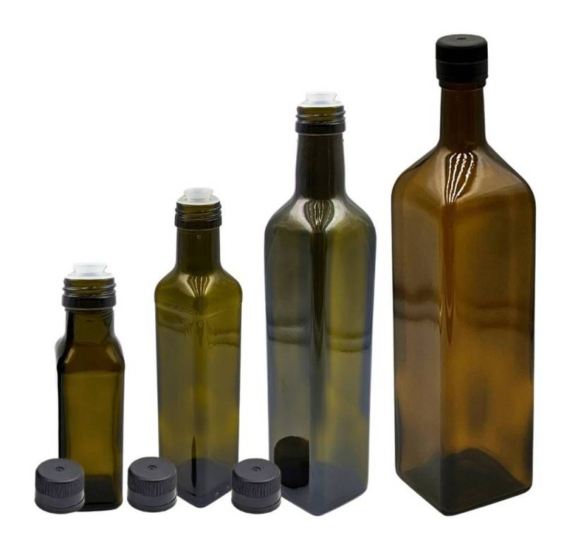 mikken Ölspender 2er Set Ölflaschen 100-1000 ml Glasflasche braun/grün mit Ausgießer, mit UV-Schutz von mikken