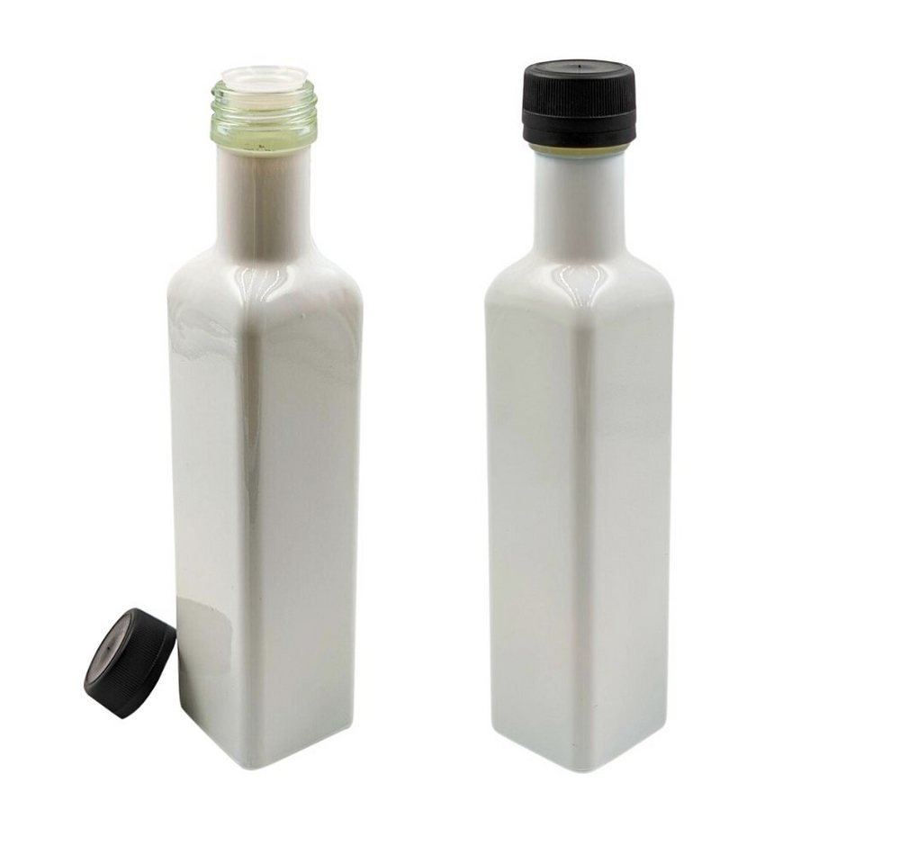 mikken Ölspender 2x Ölflasche 250 ml Glasflasche weiß / schwarz mit Ausgießer, Luftdicht, UV-Schutz von mikken