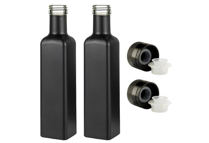 mikken Ölspender 2x Ölflasche 250 ml Glasflasche weiß / schwarz mit Ausgießer, Luftdicht, UV-Schutz von mikken