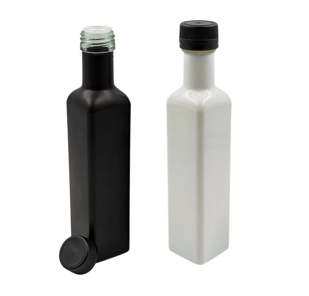 mikken Ölspender 2x Ölflasche 250 ml Glasflasche weiß / schwarz mit Ausgießer, Luftdicht, UV-Schutz von mikken