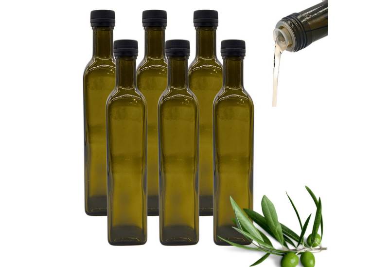 mikken Ölspender 6er Set Ölflaschen 250 ml mit Ausgießer braune / grüne Glasflasche, (6-tlg), inklusive 6 Beschriftungsetiketten von mikken