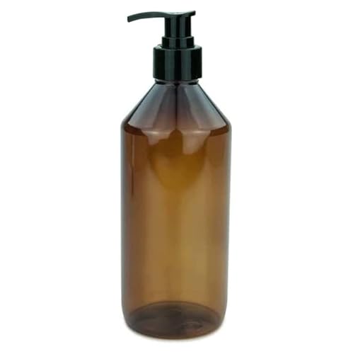 mikken Seifenspender 500 ml Lotionspender Shampooflasche aus Kunststoff braun inkl. Etikett von mikken