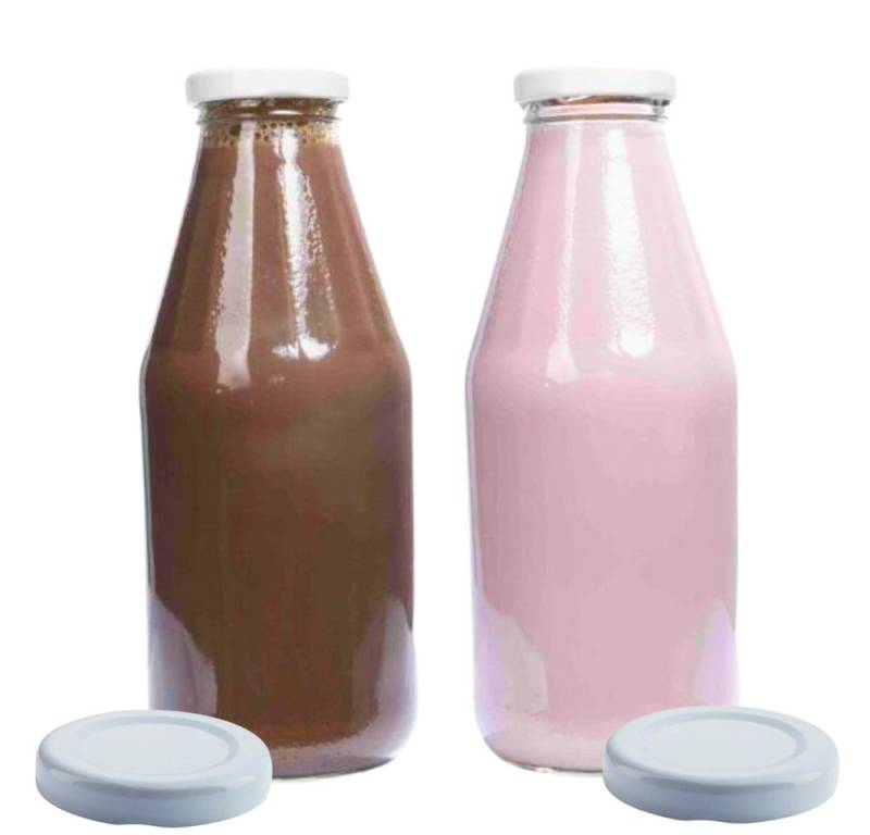 mikken Trinkflasche 2er Set Milchflasche 500 ml mit Schraubdeckel plus 2 Erssatzdeckel, Fassungsvermögen: 0,5 Liter von mikken