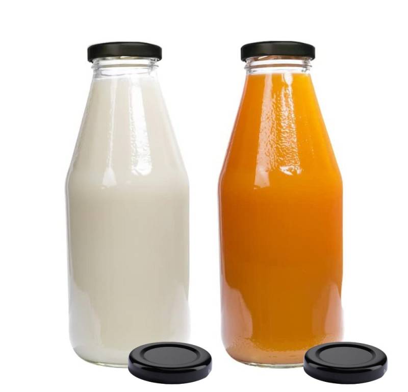 mikken Trinkflasche 2er Set Milchflasche 500 ml mit Schraubdeckel plus 2 Erssatzdeckel, Fassungsvermögen: 0,5 Liter von mikken