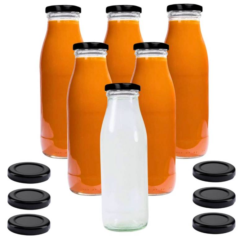 mikken Trinkflasche 6er Set Milchflaschen 500 ml mit Schraubdeckel plus 6 Erssatzdeckel, Fassungsvermögen: 0,5 Liter mikken Trinkflasche 6er Set Milchflaschen 500 ml mit Schraubdeckel plus 6 Erssatzdeckel, Fassungsvermögen: 0,5 Liter von mikken