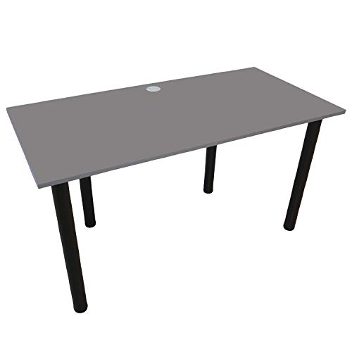 MIKON Höhenverstellbarer Schreibtisch Computertisch PC-Tisch Bürotisch aus Spanplatte | Tischbeine aus Metall Tischplatte mit Kabeldurchführung einfache Montage 74cm hoch (135x65, Light Anthrazit) von MIKON