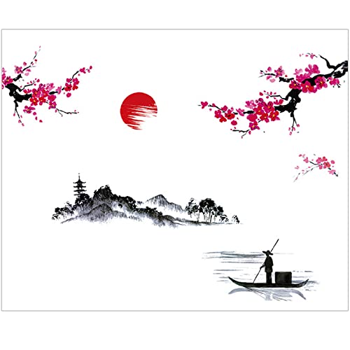 milaosk 2 Stücke Chinesische Stil Rosa Aufkleber 25 * 70cm Japanisch Sakura Wandaufkleber Dekor Flower Mural Decoration Stickers DIY von milaosk