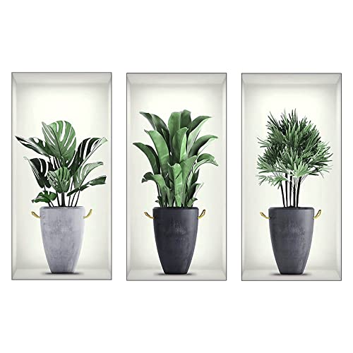 milaosk 3 Stück Wandtattoo Vase 3D,Wandaufkleber Grüne Pflanzen Wandsticker Selbstklebend für Wohnzimmer,Schlafzimmer,Küche,Büro von milaosk